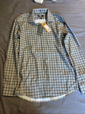 Eddie Bauer Slim Fit Green and Tan Plaid Button-Down Shirt